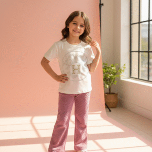 White Partywear T-Shirt & Pant Set