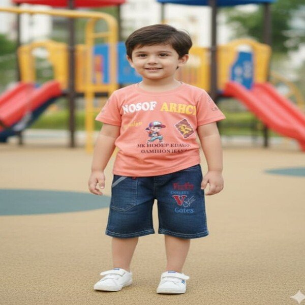 Printed Cotton T-Shirt and Jeans Short